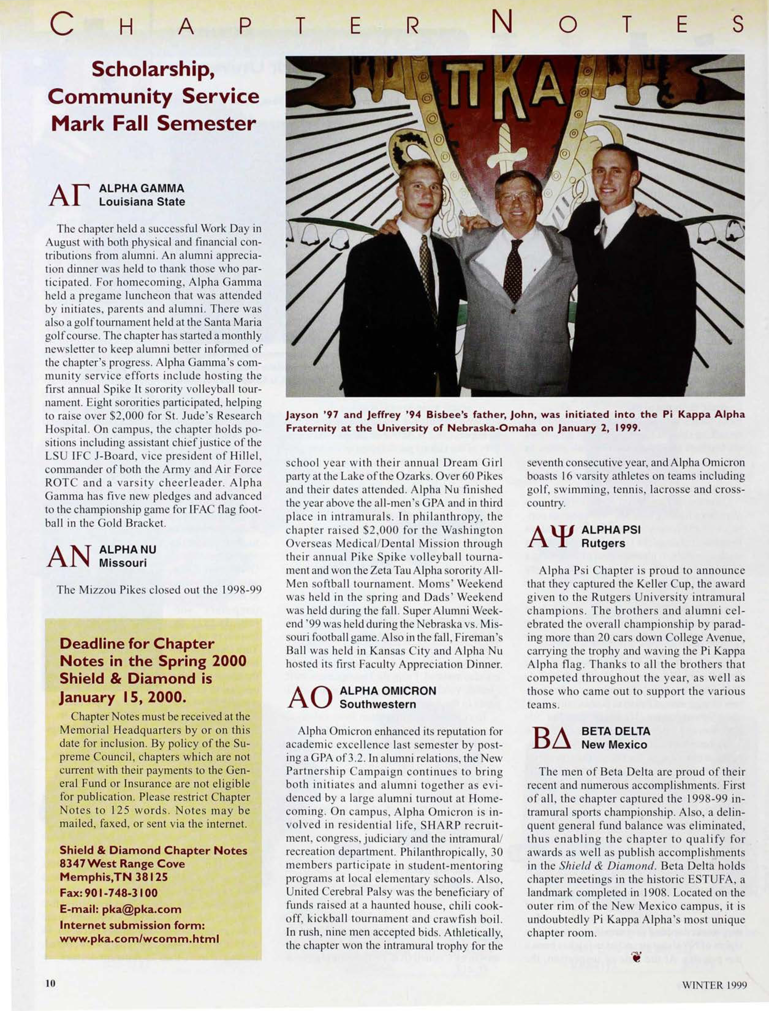 Chapter Notes: Scholarship, Community Service Mark Fall Semester